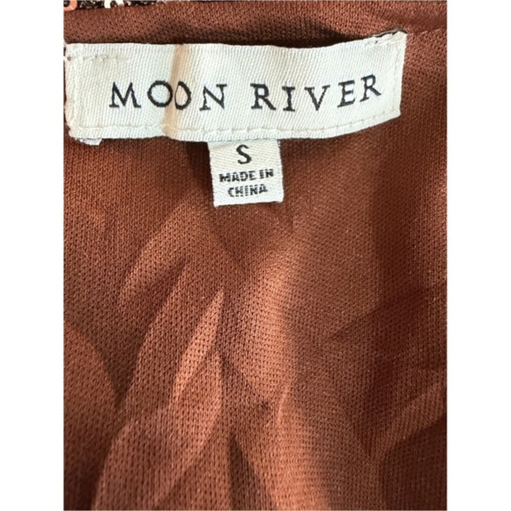 Moon River Brown Sequin Square Neck Puff Sleeve Knee Length Dress Small - Picture 9 of 9